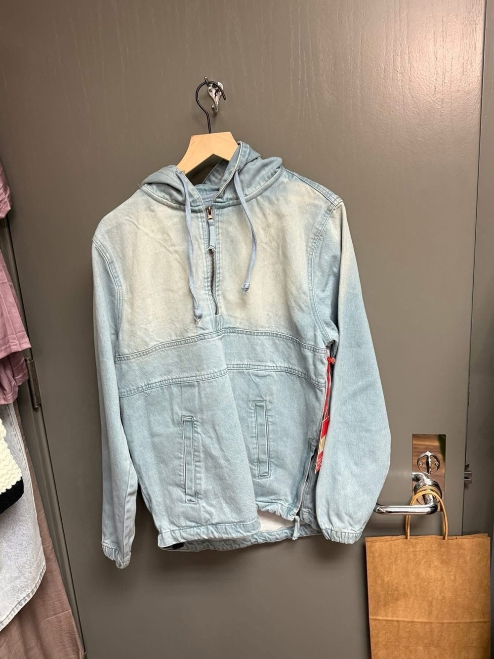 Light Wash Hoodie Jacket - Pale Blue Denim Anorak
